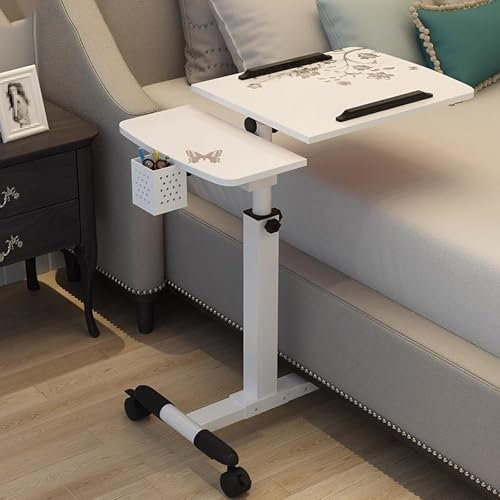Betttisch Auf Rollen Höhenverstellbar, Mobiler Büro Nachttisch, Klappbarer Laptoptisch, Klappbarer Lift Up Laptoptisch, Individuelles Anheben, für Schlafzimmer(White)
