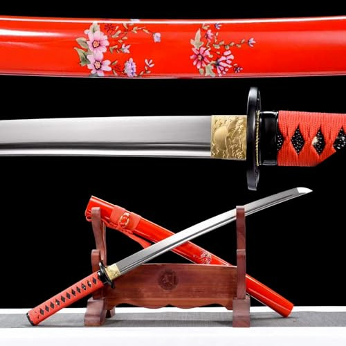 78cm handgefertigtes Wakizashi,Federstahl klinge mit Blutrille,Massivholzscheide mit bemaltem Muster,echte Samurai-Schwert für Einweihungsgeschenke,Heimdekoration,zum Spielen,Kampfkunst,Kendo-Training