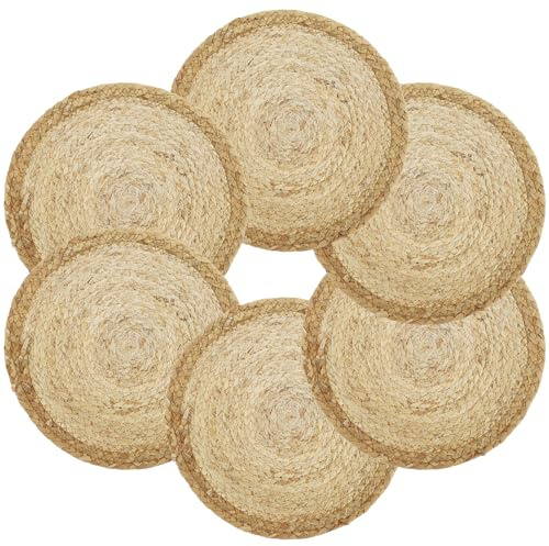 6pcs Platzset Rund Stroh 30CM Tischset Boho Abwaschbar Platzdeckchen für Küche Esstisch Wanddekoration im Freien