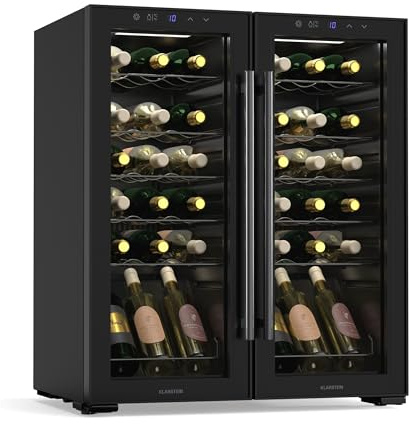 KLARSTEIN Shiraz Cave à Vin Noir – 36 Bouteilles, 113 L, 2 Zones | Réfrigérateur à Vin Pose Libre, Porte Vitrée, Silencieux, 5–18 °C, LED, Cadre Inox