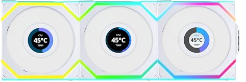 Lian Li UNI FAN SL Wireless LCD Lüfter, ARGB, PWM, 3er-Pack inkl. Controller - 120 mm, weiß