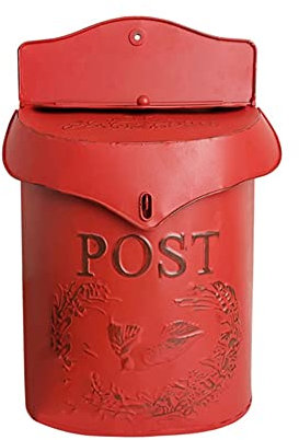 XYQUTQMK Vintage Metallo Serratura di Sicurezza Posta Lettera Giornale Cassetta Postale Ornamento da Giardino Rosso