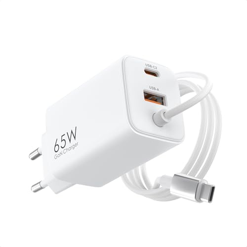 65W USB C Ladegerät mit Schnellladekabel für MacBook Pro/Air, 1.5M Type-C Ladekabel USB Netzteil Power Adapter für iPhone 16 15 14, for iPad Pro, Galaxy S24, Weiß