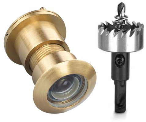 TOGU 3828 Brass Extra Larger peep Holes for Door with 1-1/10“ Drill Bit, 220-degree Door viewer Peephole with Privacy Cover, Fitting Door Thick from 1-3/5 to 2-1/5, Brushed Gold Finish