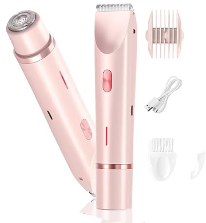 Rasoir intime électrique 2 en 1 pour femme, à double tête, pour la zone intime, IPx7, étanche, rechargeable, utilisation humide et sèche pour différentes parties du corps, rose