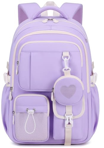 Amythe Zaino Bambina Scuola Elementare Leggero con Tasca Moneta,Viola | Zaini Elementari per Bambini Ragazze 8 - 14 anni, con Schienale Traspirante e Strisce Riflettenti, Ritorno Scuola / Viaggio
