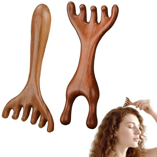 2 Stück Kopfmassage Kamm Holz, Massagekamm, Massage Meridian Kamm, Hair Massager Scalp Massager für MäNner und Damen Zuhause Reisen Kopfhautmassage