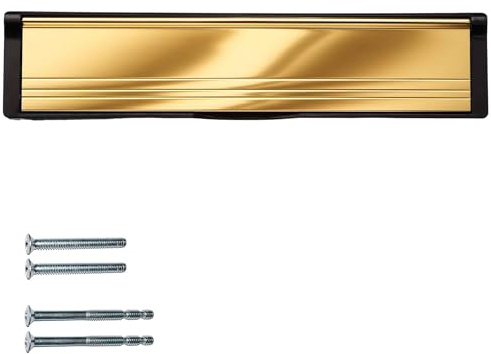 Keypak 10.62 (27cm) Door Letter Box – Fits 40–80mm Doors Black/Gold | Adjustable letterplate for UPVC Composite Timber Doors, , Anti-Snap Flap, Internal Draught Excluder