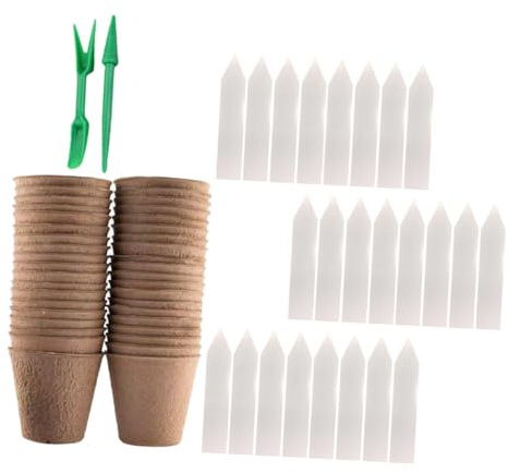 BESTonZON 1 Set Vasetti Biodegradabili per Piantine con Etichette e Attrezzo da Giardinaggio Contenitori per Semina Pulp per Sostenibile delle Piante per Germinazione e Coltivazione
