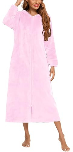 Flodxo Robe de chambre à fermeture éclair pour femme en polaire chaude à manches longues avec fermeture éclair - Peignoir en peluche moelleuse, léger, chaud et confortable