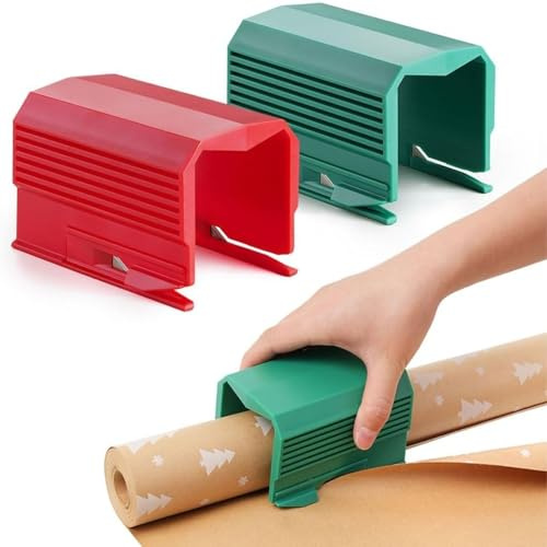 2PCS Geschenkpapier Schneider für Rollen,Weihnachtspapierrollenschneider, Schneider Werkzeug für Roll Papier Weihnachten Geburtstag DIY Weihnachten, Geburtstag Geschenk (Rot+Grün)