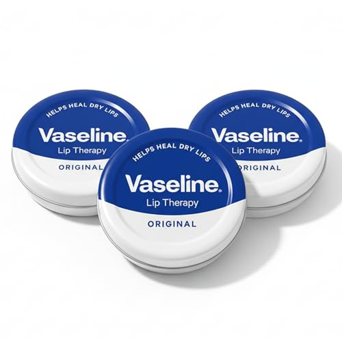 3 x Vaseline Lip Balm Original Tin 20g : Petroleum Jelly Moisturiser for Dry Lips Cracked Skin Chapped Lips Hydration Protection Travel Size Lip Care Tin Pocket Moisturiser Long Lasting Lip Softener