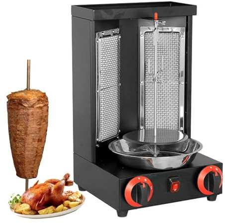 Kebab Máquina De Cocción Shawarma Pollo Con Rotación 360° Asador Carne Vertical Quemadores Y Ajuste Temperatura Para El Hogar La Cocina Comercial(Black)
