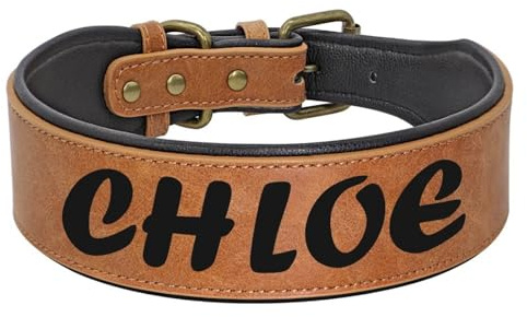 Personalisiertes Breites Hundehalsband Aus Leder, Individuell Verstellbares Labrador Golden Retriever Shiba Inu Halsband,B,2XL