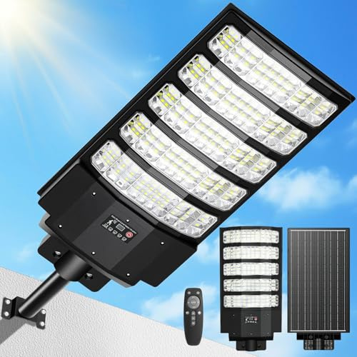 VBOK IGFE 8000W Lampadaire Solaire Exterieur,6500K Lumiere Solaires avec Détecteur de Mouvement,IP66 Étanche Spot Solaire Puissant Projecteur LED Exterieur pour Jardin, Yard, Parking Lot