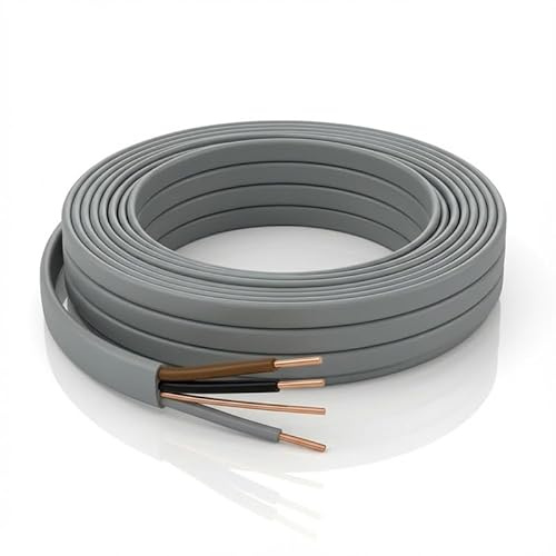 LampStation 6243Y 3 Core and Earth Cable 1.5mm Grey Lighting 4 Metres | BASEC approved BS 6004, flat PVC solid copper, 300/500V, for two way switching, central heating and electrical wiring