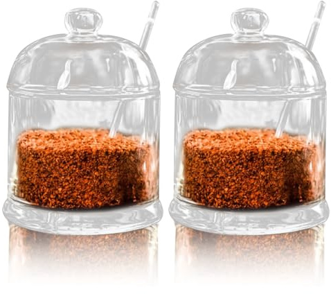 Fizleca 2 Pcs Glass Sugar Jars with Lids Clear Storage Containers for Tea Coffee Seasoning Salt Pepper and Spices Versatile Spice Jars with Spoons 270ml