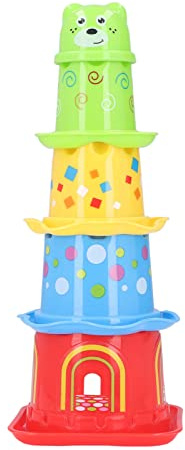 Pilipane Lot de 5 gobelets empilables colorés en plastique - Motif château de dessin animé - Pour la salle de bain, la plage, les enfants à partir de 6 mois