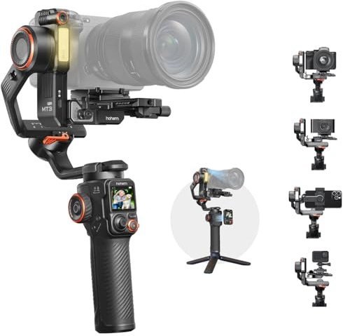 hohem iSteady MT3 Pro Camera Stabilizer with AI Tracking, 4-in-1 Gimbal for Mirrorless/Compact/Action Camera & Smartphone, 1.4 Detachable Touchscreen Remote, 2.5kg/5.5lbs Payload, CCT/RGB Fill Light