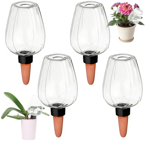 MUYAPAY 4 Pezzi Irrigatore per Piante in Vaso 350ML, Irrigazione Automatica Piante Sfere Trasparenti Irrigatore Automatico per Vasi Irrigazione a Goccia Giardini Balconi