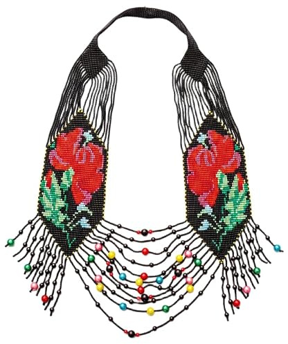 WORLD WIDE GEMS Collana Gerdan ucraina con fiore di papavero, perline tradizionali, gioielli ucraini multicolore fatti a mano |WW_UKRN_1218