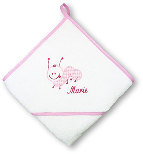 Badekapuzentuch Raupe (Rosa) individuell bestickt mit Name, Baby Badehandtuch mit Kapuze personalisiert, 100% Baumwoll-Frottier, Kinder Kapuzenhandtuch mit Text, Warm und kuschelig und einzigartig!