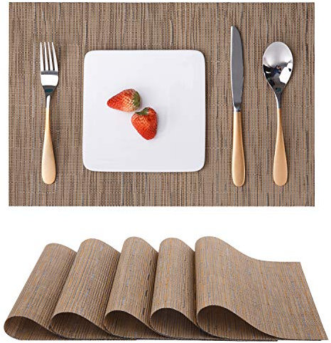 Myir JUN Tischsets Abwaschbar 6er Set, Gewebte Platzdeckchen rutschfest Abgrifffeste Hitzebeständig, Vinyl Platzsets Abwaschbar für küche Speisetisch Hotel, Platz-Matten 30x43.5cm (Braun)