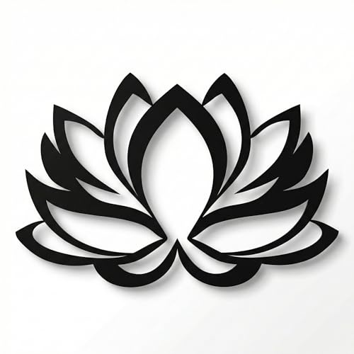 Wandkunst aus Metall – Lotusblume – Wanddekoration aus Metall, Dekoration für Zuhause und Wohnzimmer, Yoga-Dekor (Schwarz, 76L x 51B cm)