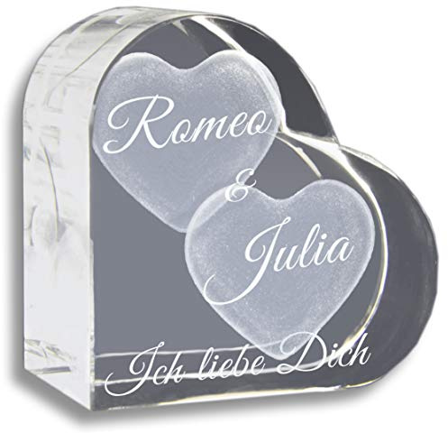 3Dglas Cristal Je t'aime | Cœur de Cristal 58 mm avec Nom Gravé au Laser | Cadeau Témoignage d'Amour