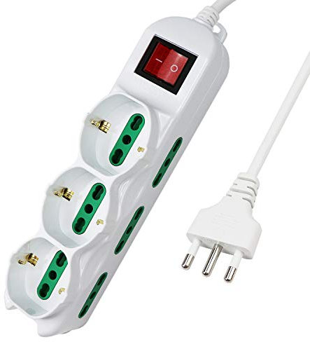 Extrastar Ciabatta Multipresa elettrica 9 Posti 3 polivalenti (schuko 10/16A) 6 bivalenti 10/16A, Colore bianco, Cavo 1.5 m - Spina 16A