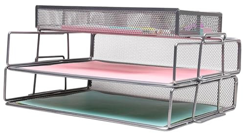 EXERZ-Schicht Aus 2 Verdrahteten Mesh-Papiersortierern/Schreibtischorganisatoren/Abnehmbaren Aktenhaltern Mit Zusätzlichem Teiler/Memohalter Oben - Büro, Schule