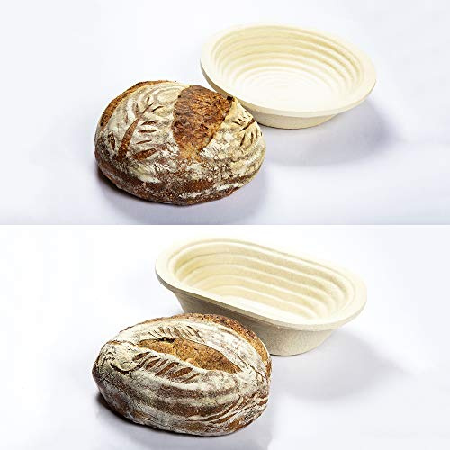 Professional Eco-Friendly 1kg Round Spiral Pattern & 750g Oval Spiral Pattern Proofing Basket Banneton Brotform Brotformen Bread Making - Heavy Duty - Sustainable Wood Pulp Eco Friendly