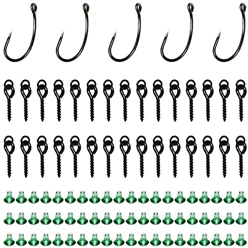 LBING 95Stk Angelhaken Set 30Stk Gewinde Boilie Köder Schrauben 60Stk | Hakenstopper 5Stk Haken Boilie Hook Stops Karpfen Köderschrauben