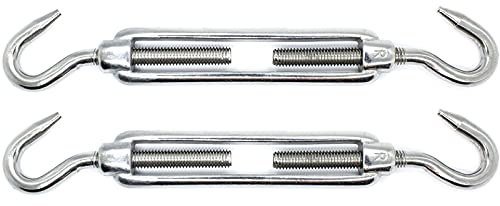 M6 x 90mm Hook & Hook Turnbuckles Wire Tensioner Strainer Closed Hook Threaded Hook A4 Marine Grade Stainless Steel (Pack of 2) - X05B 6x90_2