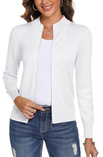 Aottori Strickjacke Damen Stehkragen Langarm Kurz Reißverschluss | Einfarbige Strickoberfläche; kombinierbar mit T-Shirt, Bluse oder Kleid; für Alltag, Büro, Stadt und Reise; Strickmaterial