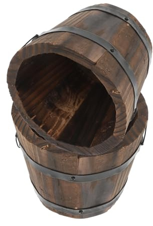 YARNOW Holzblumentopf für Sukkulenten, Vintage Stil, Kaffeefarben | Dekorativer Holz Eimer für Garten und Balkon, Rustikale Optik, Stilvoll für Sukkulentenliebhaber, 2 Stück