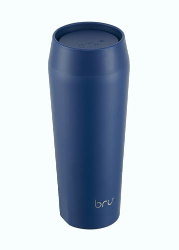 bru Travel - Insulated Coffee Cup Travel Mug for Hot Drinks, Leakproof, Ceramic Lined (460ml, Blue Planet)