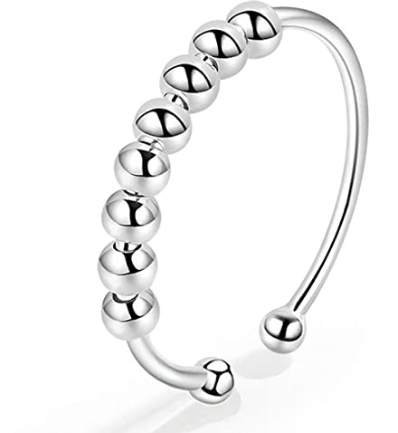 EUDORA Harmony Ball Anxiety Ring für Frauen Damen S925 Sterling Silber Anti Stress Ring Einstellbare Spinner Fidget Ringe für Angst Stress Relief Schmuck, Geschenk für Damen