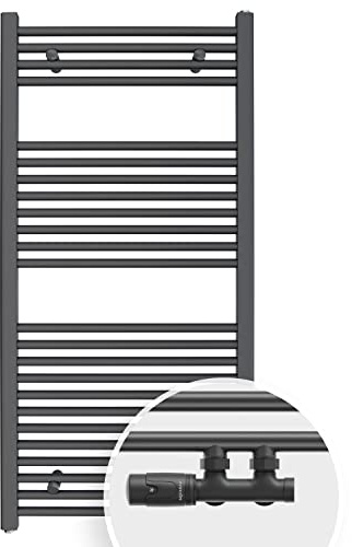 Aquabad Badheizkörper Virgo inkl. Multiblock Eckausführung | Grösse: 60 x 120 cm | Heizleistung 495 Watt | Farbe: Anthrazit | Mittelanschluss 50mm | Handtuchhalter, Handtuchwärmer