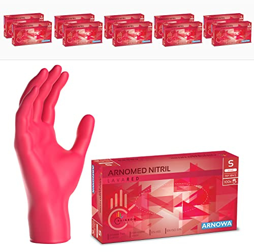 1000x ARNOMED® Einweghandschuhe Rot, Nitril Handschuhe, Einmalhandschuhe S | Nitrilhandschuhe Einweg puderfrei, Gummihandschuhe Einweg, Schutzhandschuhe, Handschuhe Nitril in XS, S, M, L, XL