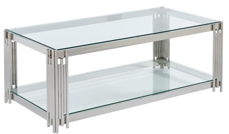 Vente-unique - Couchtisch aus gehärtetem Glas und Edelstahl - Chrom - Nomelano