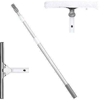3m Aluminiumlegierung Teleskop Fensterputzer Profi Set mit 35 cm Gummilippe,Fensterwischer für Abziehen streifenfreies, ideal für die Dusche，Glas, Fliesen