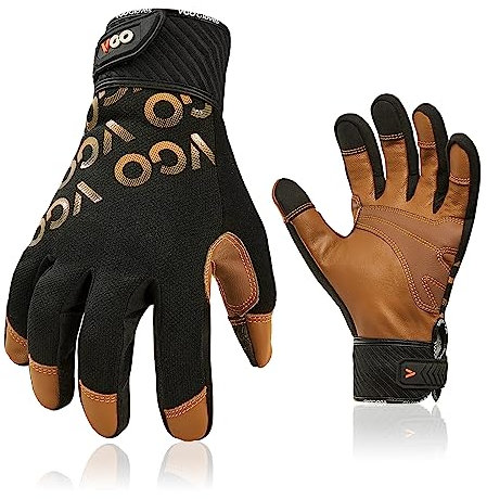Vgo... Work Gloves Touchscreen in Goat Leather, Assembly Gloves for Mechanic Gardening Construction Warehouse,1 pair