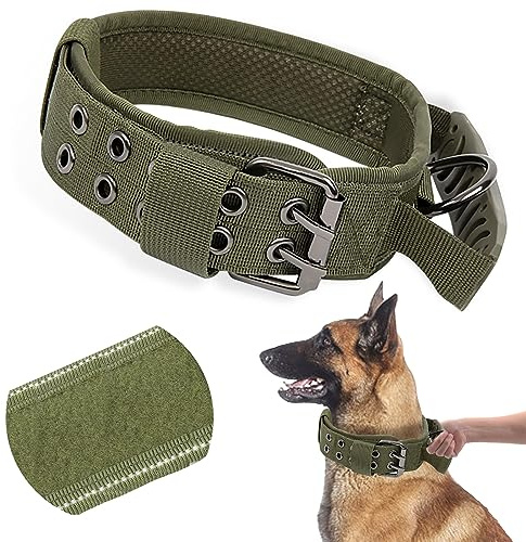 AKOFIC Collar Perro Táctico con Mango de Control, Ajustable Reflectante Collar Perro de Nailon Acolchado con Hebilla de Metal para Perros Medianos de Grandes Caza Al Aire Libre Entrenamiento