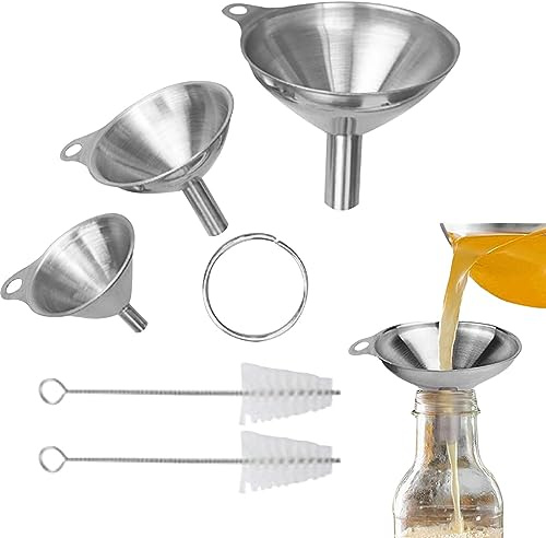 Embudo de acero inoxidable | 6 embudos metálicos para la cocina,Acero inoxidable, con limpieza para aceites esenciales, especias, líquidos y botellas llenado, Jingan