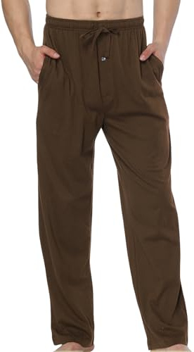 HomyComy Pyjamasbyxor för män, långa bomullsbyxor, nattkläder, pyjamas med elastisk midja, vardagskläder för män, BRUN, L