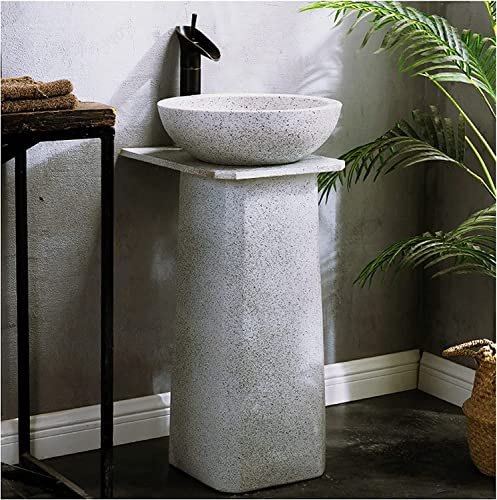 Vanity Unit with Basin,Bathroom Basin Sink with Full Pedestal, Traditional Pedestal Sink Handcrafted Ceramic Bathroom Basin and Full Pedestal washbasin for Indoor and Outdoor 44 x