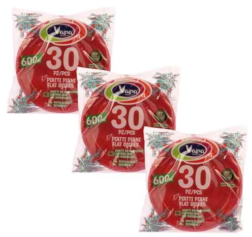 Maury's set 90 Piatti Piani Natalizi Rossi - Plastica Riutilizzabile, Lavabili, Adatti per Microonde, Super Resistenti, Alta Qualità, Plastica Rigida, per Feste - Diametro 22 cm (Piani)