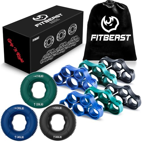 FitBeast Griffkrafttrainer, Fingertrainer, Unterarmstärker 9-teiliges Set, Gezielte Kraft Handmuskeltrainer, Entlastungs & Erholung, Tiefblau
