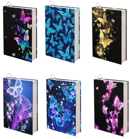 Jeiento Buchumschläge mit Schmetterlingsmotiv, dehnbar, 22,9–27,9 cm, waschbarer Einband, Stoff, Buchumschläge, wasserdichte und wiederverwendbare Jacke für